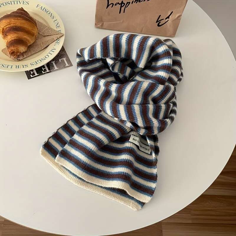 Pack Of New Striped Scarf School , Thickened, Soft, Warm, Trendy College Style, Christmas Color, Autumn And Winter Retro