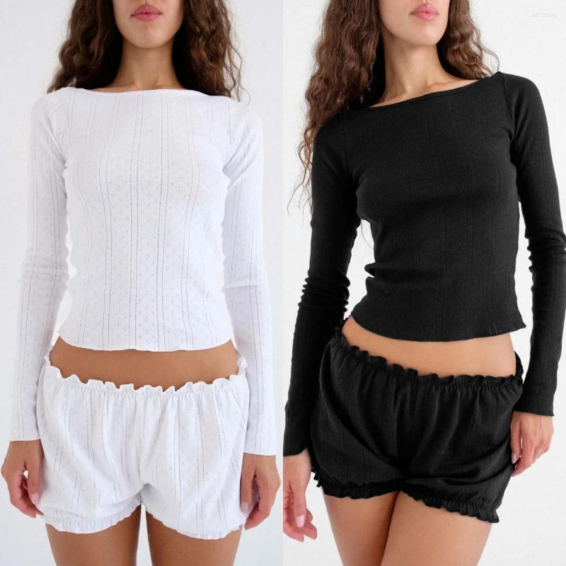 Tute da donna Coucou Autunno e Inverno Nero Bianco Jacquard Camicia base slim fit Semplice Casual Home Pantaloncini a pieghe Set due pezzi per