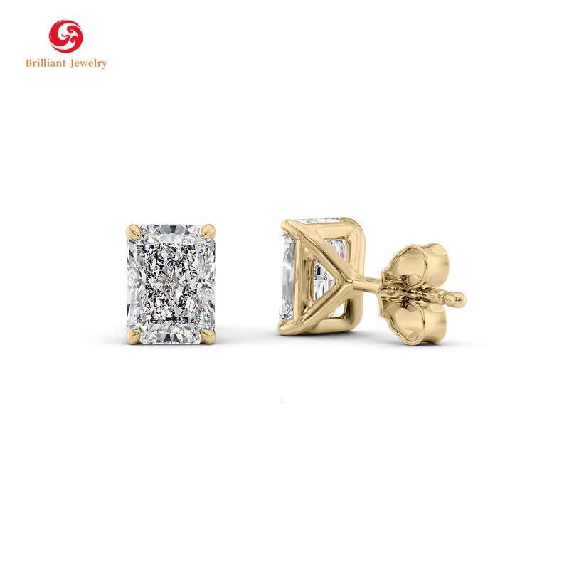 Custom VS VVS HPHT CVD 9k 10k 14k Solid Gold Radiant Cut Igi Certified Lab Diamond Screw Back Stud Earrings