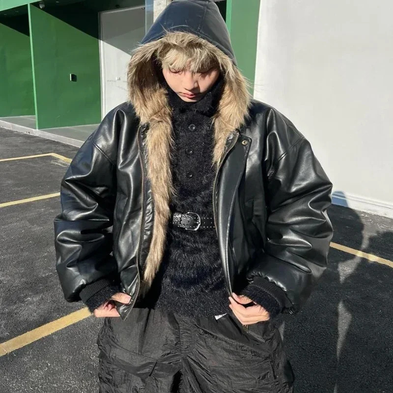Cappotto in pelliccia sintetica indossabile su due lati con arrivo invernale da uomo - Integrazione di pelliccia di volpe per giacca di pelle alla m