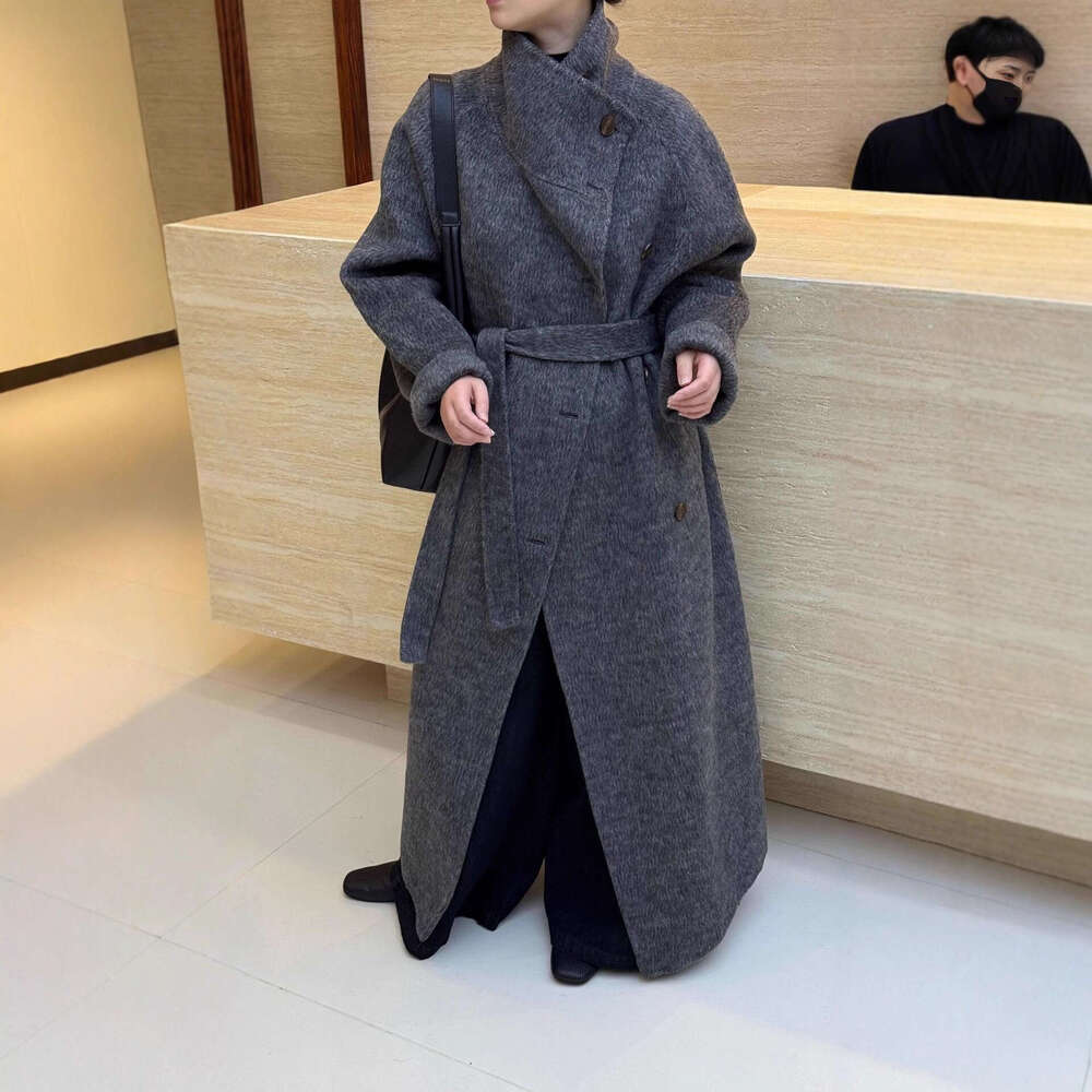 Lace-up Tie-waist Single Breasted Long Woolen Coat For Woman 2025 Winter New Loose Versatile Office Lady Temperament Jacket
