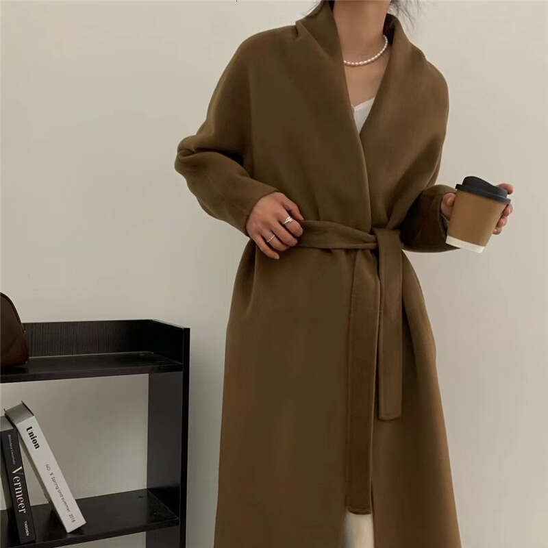 High Quality Double Sided Cashmere Coat For Women Extra Long Simple Bathrobe Popular Style Elegant And Loose Fit Premium Luxury