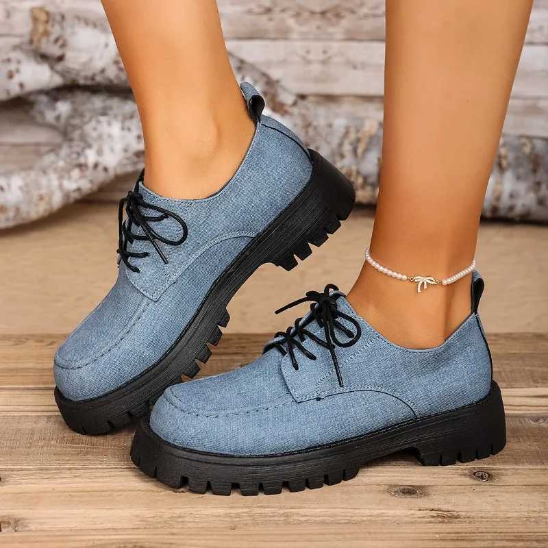 Plus Size Loafers Women Chunky Platform Lace-Up Casual Shoes British Style Comfortable Slip- Flats Autumn Spring FiXJ251208