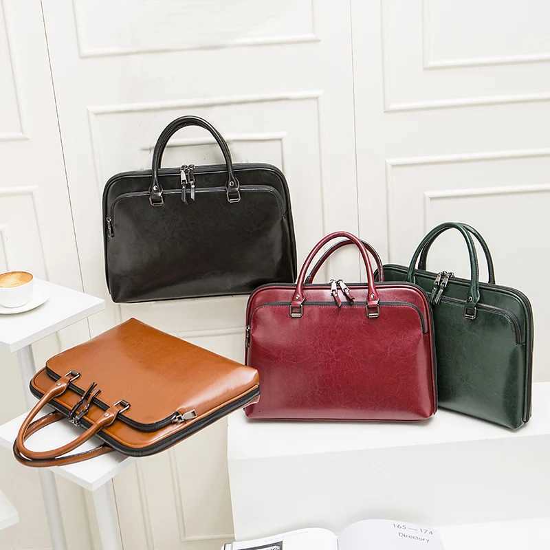 Cowhide Womens Briefcase Business Handbag Ladies Genuine Leather Bag 14 Inch Laptop Computer Bag Female Shoulder Messenger Bags Z251208