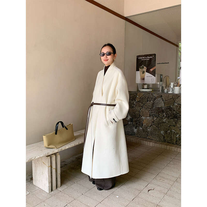 Old Money Style Wool For Women Winter New Collarless Buttonless Tie Double Sided Cashmere Coat P Luxury