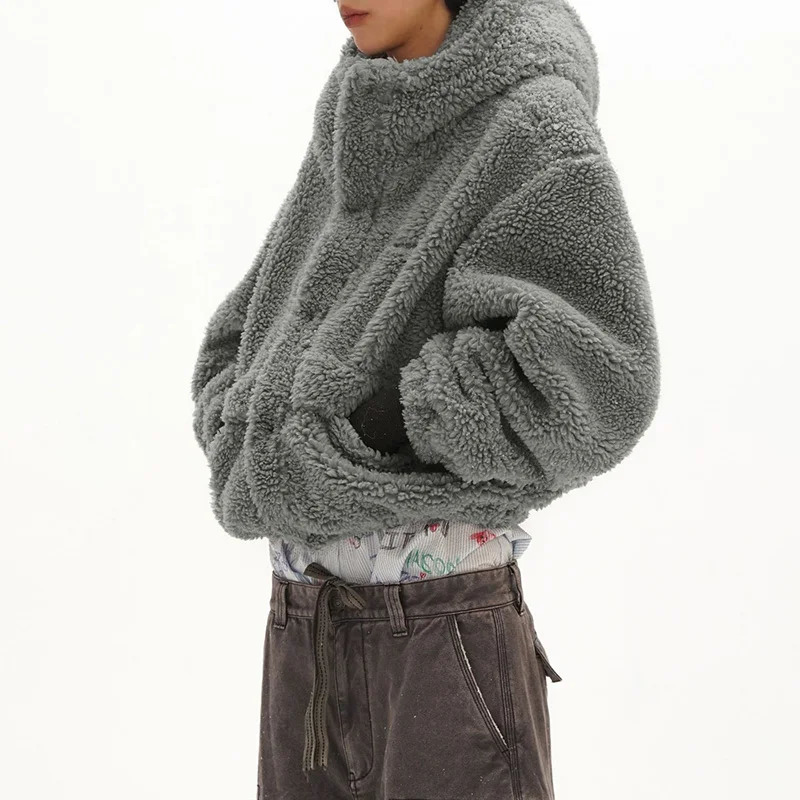 INCERUN Men Hoodies Solid Color Plush Fleece Hooded Long Sleeve Male Sweatshirts Zipper Streetwear Fashion Casual Outerwear Men 251204