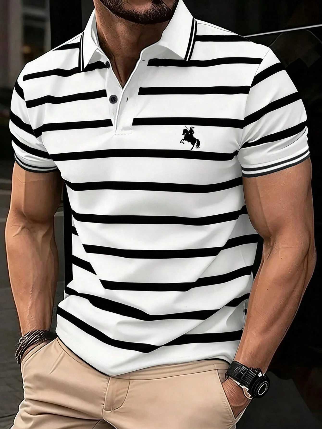 Classic Centaur Knight Print Vertical Stripe Print Pattern Stylish Mens Polo Shirt Casual Versatile Wear W251208