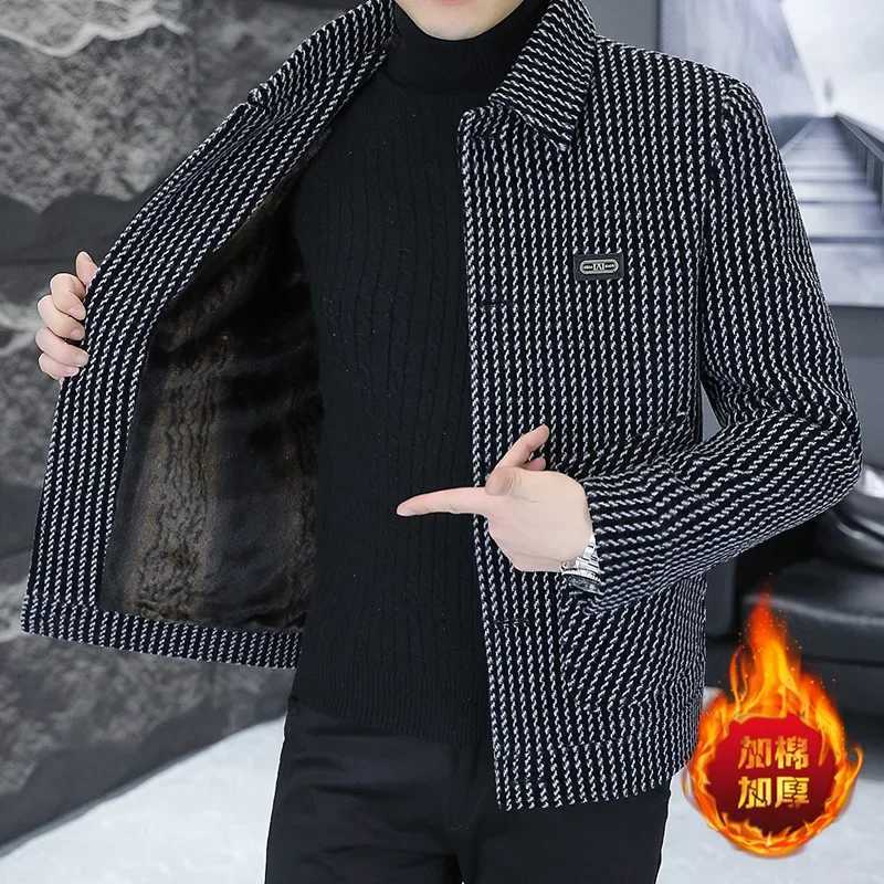 Korean Fashion Woolen Jacket for Men 2023 Winter Plaid Casual Business Trench Coat Slim Social Office Street Wear Short Overcoat M251208