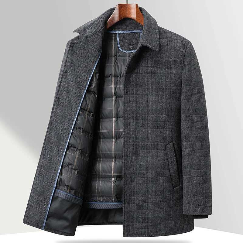 Business Casual Winter Mens Plaid Duck Down Liner Woolen Coats Outwear Warm Overcoat Clothing Thicken Wool Jackets Windbreaker M251208