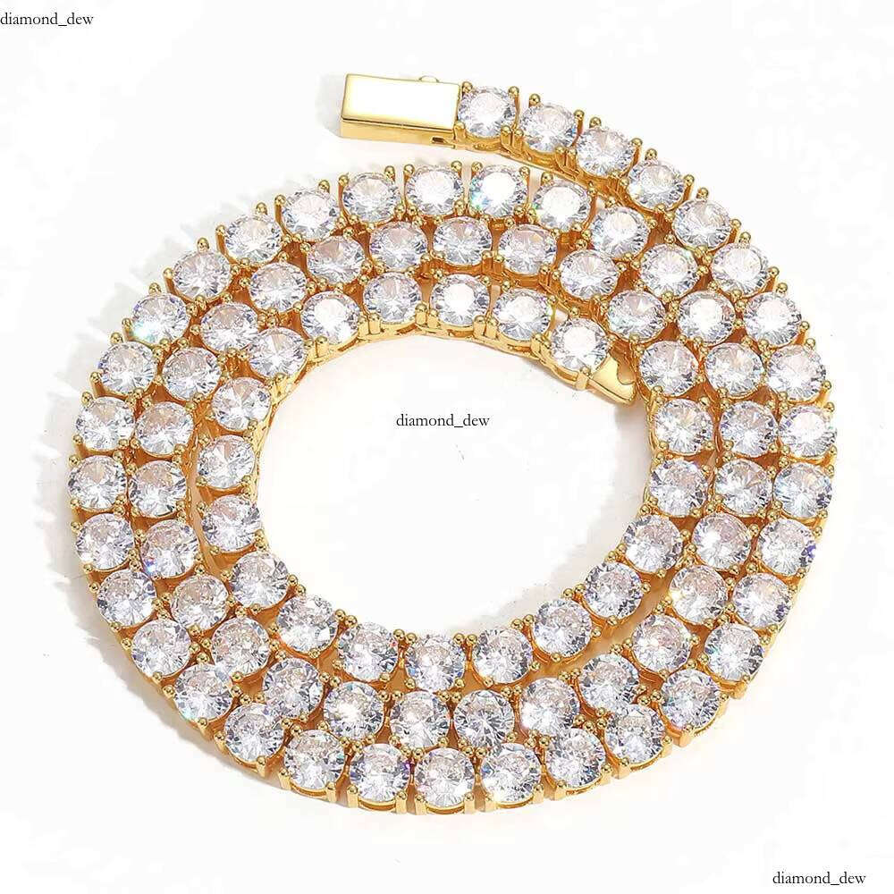 Hip Hop 5mm Iced Out Dia Bling Tennis Chain Necklace Women Gold Plated Brass Fine Jewelry for Party Gift