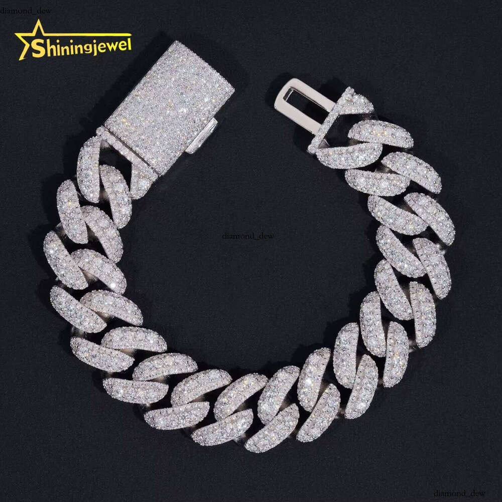 VVS Moissanite Hot Sale Hip-Hop 16mm Moon-Shaped Cuban Chain Custom Iced-Out Men's Silicon Stone Bracelet 925 Sterling Silver