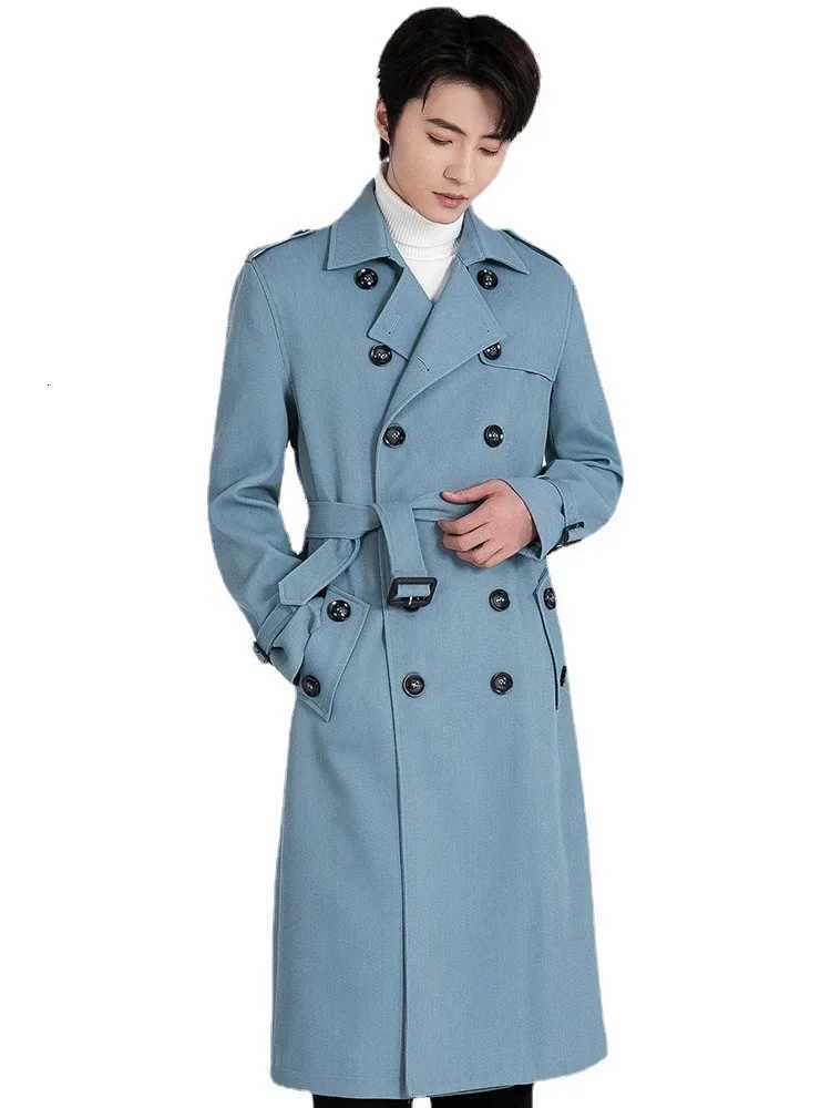 2025 Autumn Winter Men Trench Coat British Style Double breasted Long Windbreaker Warm Outwear Denim Jacket With belt M251208