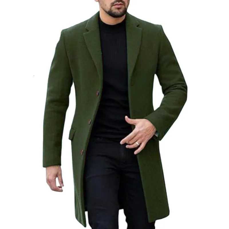 Mens Winter Streetwear Solid Color Mid-length Woolen Coats Fashion Retro Leisure Light Korean Popular Trench Jacket M251208