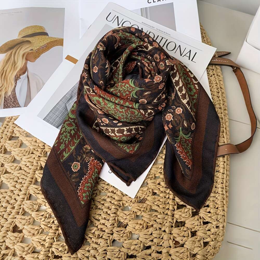 Print scarf Soft & Luxurious Square With Tones, Autumn/Winter Fashion For Versatile Style, Winter Earthy Tones Accessory | Warm Wrap scarf