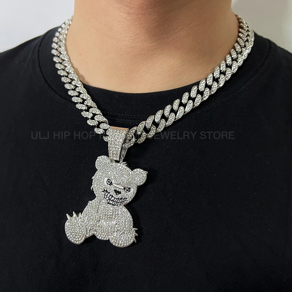 Men Women Iced Out Brown Bear Pendant Necklace With 1m Miami Cuban Link Chain Mens Necklaces Choker Collar Hip Hop Jewelry 251204