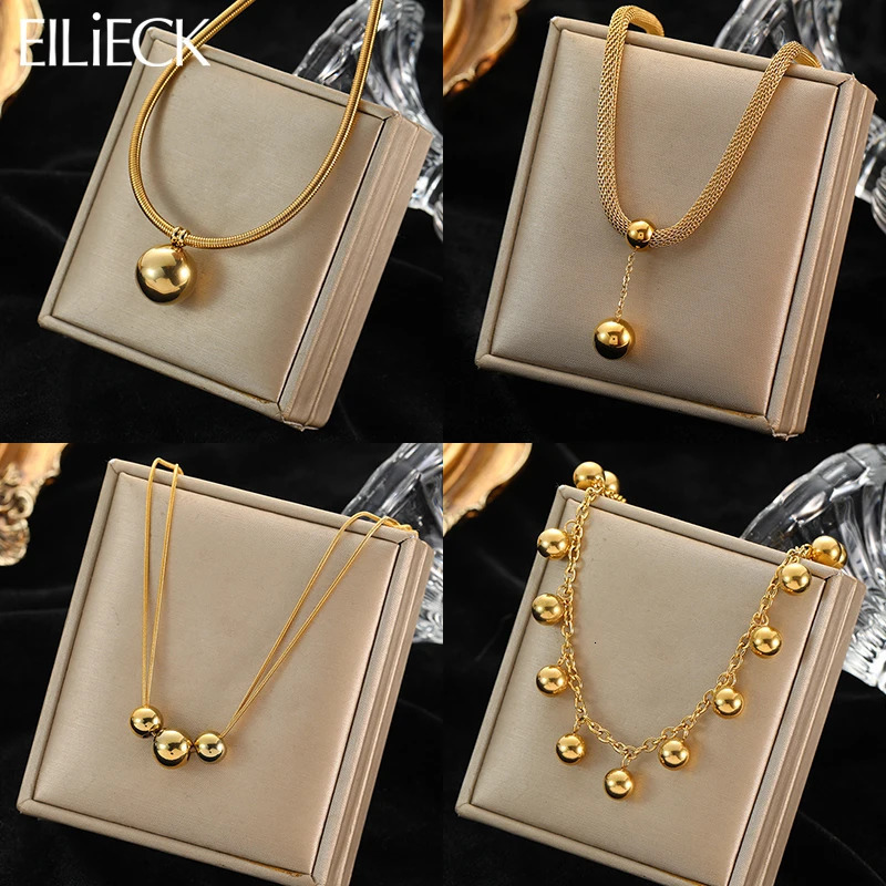 EILIECK 316L Stainless Steel Gold Color Hollow Ball Beads Pendant Necklace For Women Non-fading Choker Jewelry Girls Gifts Party251201