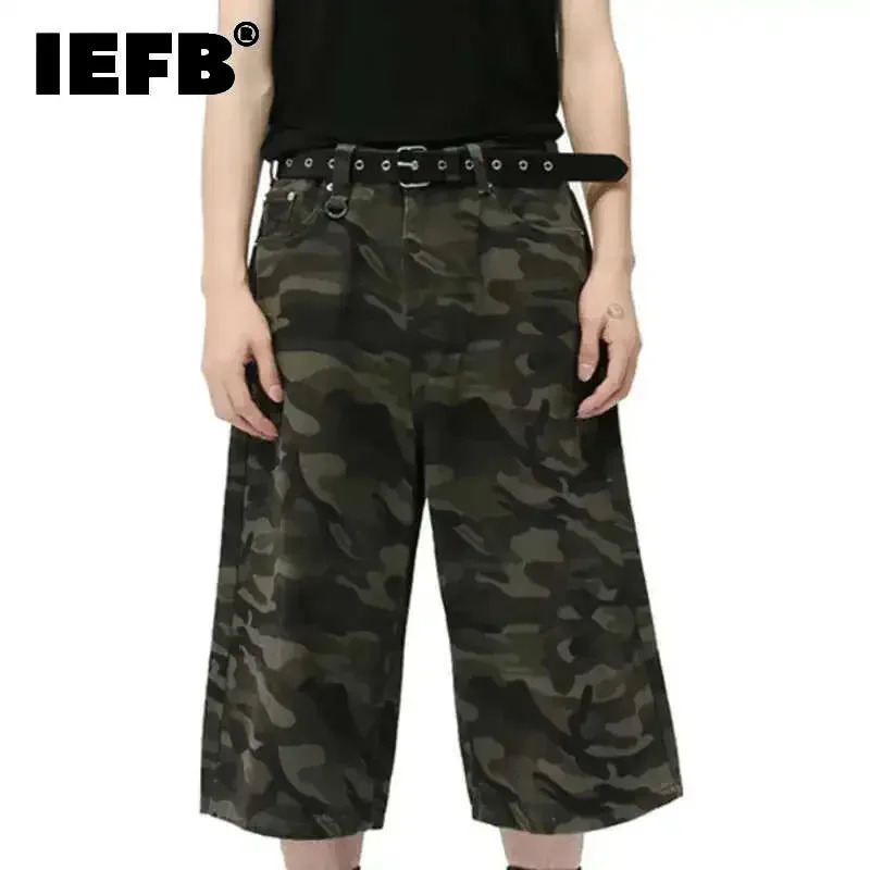 IEFB American Style Mens Shorts Camouflage Calf-Length Pants Straight Wide Leg Male Short Jeans Summer Fashion Bottom 9C7600 251205