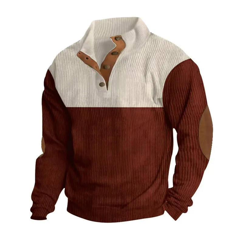 1 piece of color blocked pullover hoodie classic retro style stand up collar autumn outfit soft and comfortable corduroy fabric 251204