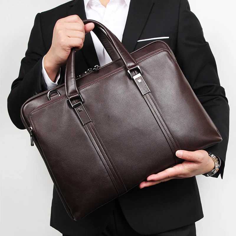 Luxury Genuine Leather Briefcase Men Leather Business Bag 156 Laptop Bag 14 Male Office Bag Document File Case Shoulder Bag Z251208