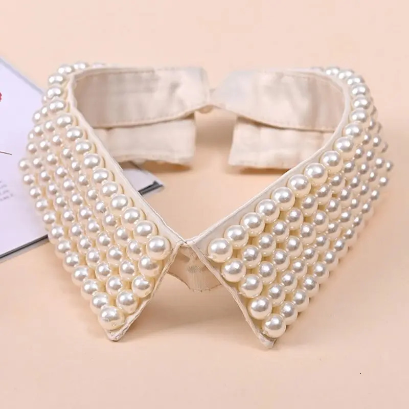 Women Retro Handmade Beading Faux Pearls Layers Bib Lapel Fake Collar Jewelry Detachable Necklace Choker Cloth Accessory 251201