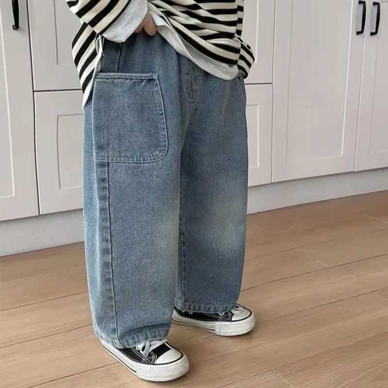 2025 Spring and Autumn New Kids pants Fashion solid color Childrens straight jeans Boys loose casual denim TrousersT251208