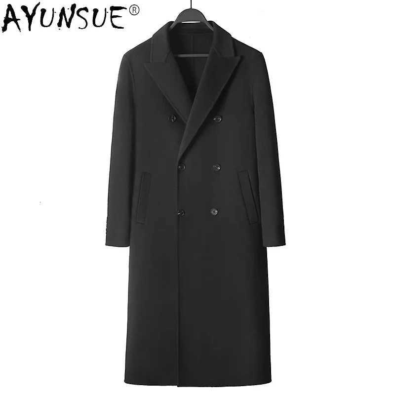2021 Winter Thick Double-sided Cashmere Coat Mens Fashion Long 100 Wool Double-breasted Woolen Coat Mens Jacket Chaqueta FCY M251208
