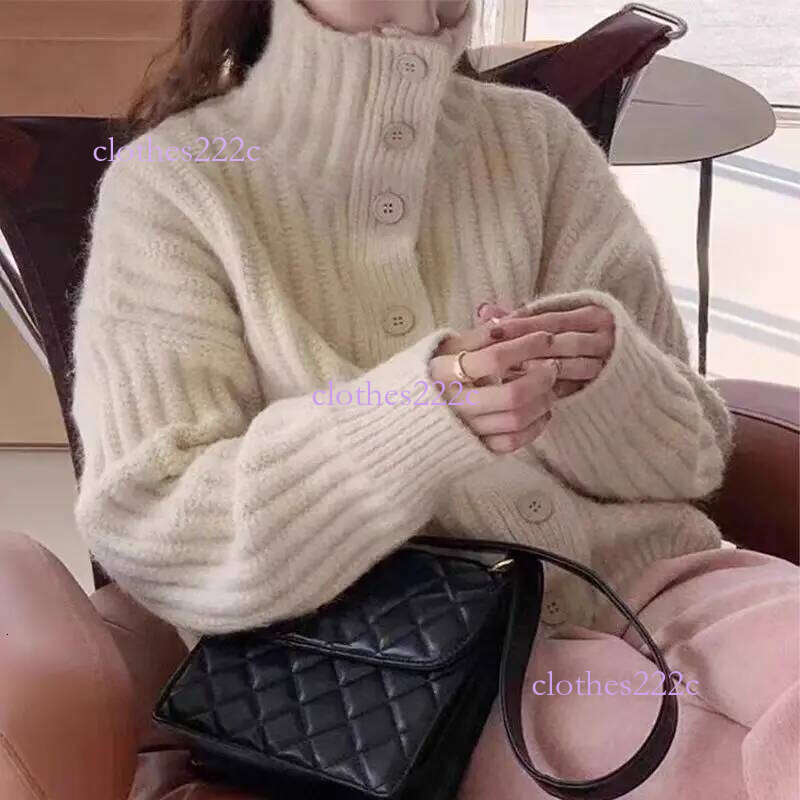 Winter Solid Casual Long Sleeve Office Knitwear Turtleneck Loose Cardigan Women Sweater Pit Strip Thick Knitted Simple Jackets