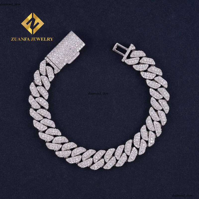Hot Sale Hip-Hop for Men 925 Silver 10mm Cuban Custom Iced Bracelet VVS Moissanite Jewelry