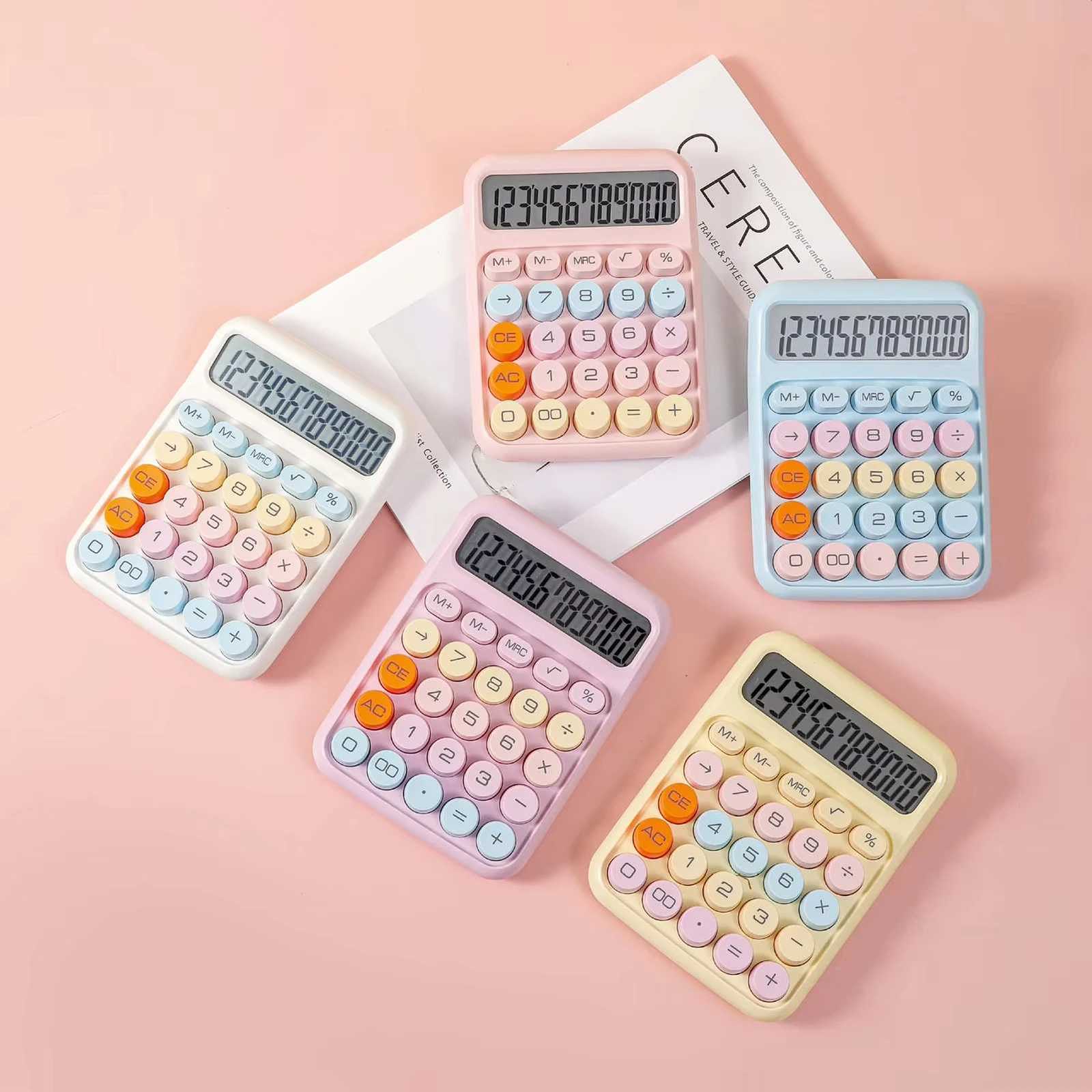 Mechanical Calcator 12 Digit Large LCD Display Big Round Button Cute Candy Colored Calcator Suitable for Off School H251208-image-1087661693