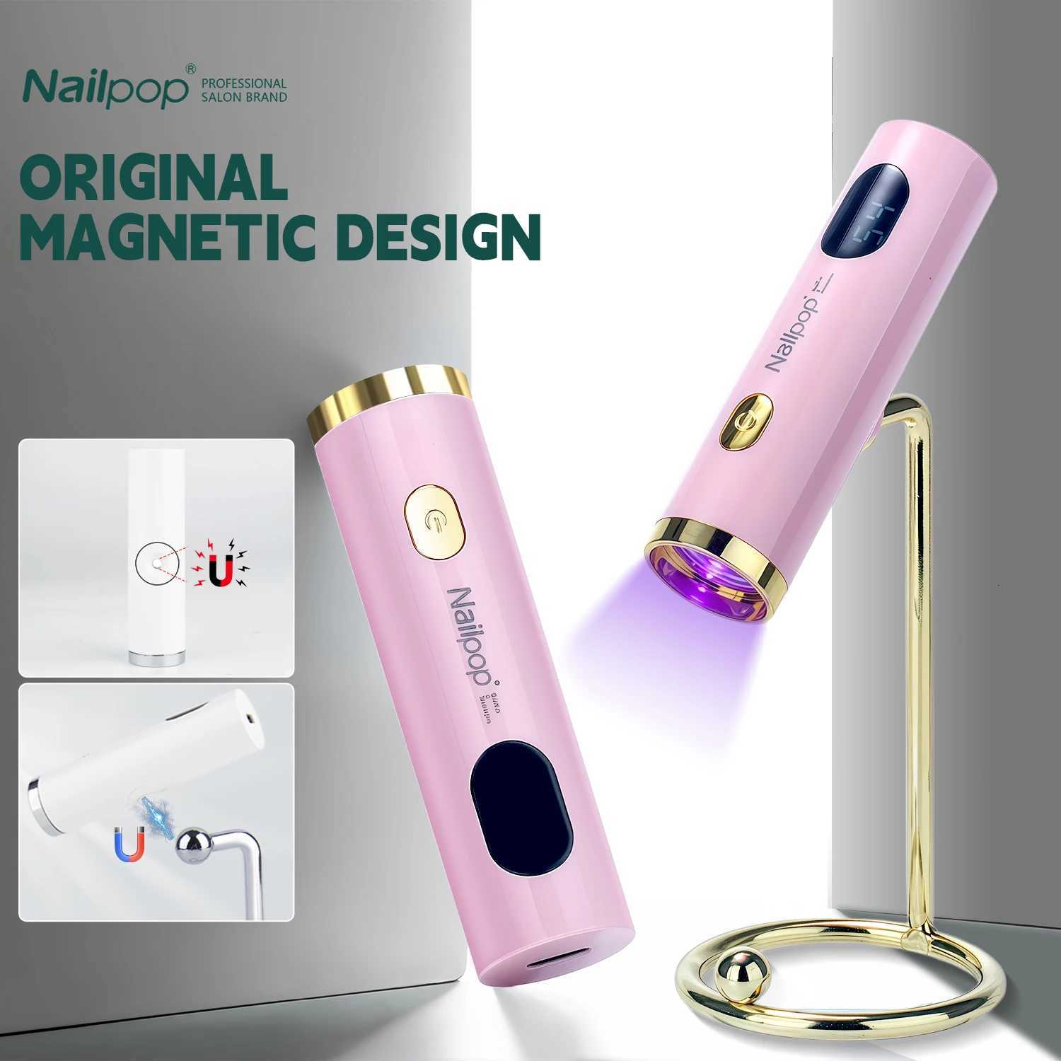 NAILPOP Portable Magnetic Pink UV Nail Lamp Handheld USB Rechargeable Gel Nails Lamp Detachable And Usable for Professional Use M251208