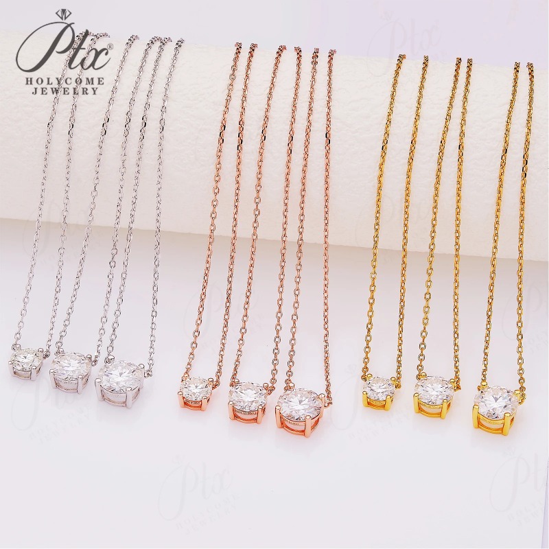 Moissanite Sparkle Necklace with1-3CT D Color VVS1 Round Moissanite S925 Plated White Yellow Rose Gold Woman Engagement Fine Gift