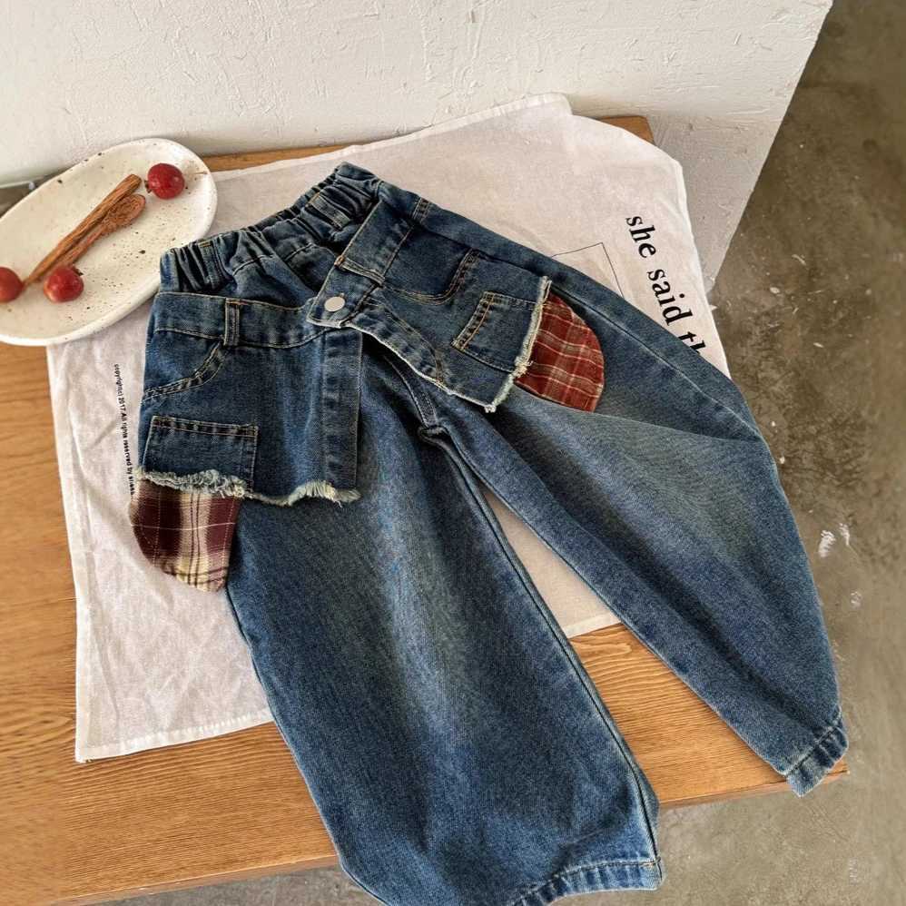 Trousers 2025 Autumn and Winter New Childrens Clothing Korean Style Girl Baby Design Sense Splicing Jeans Casual DailyT251208