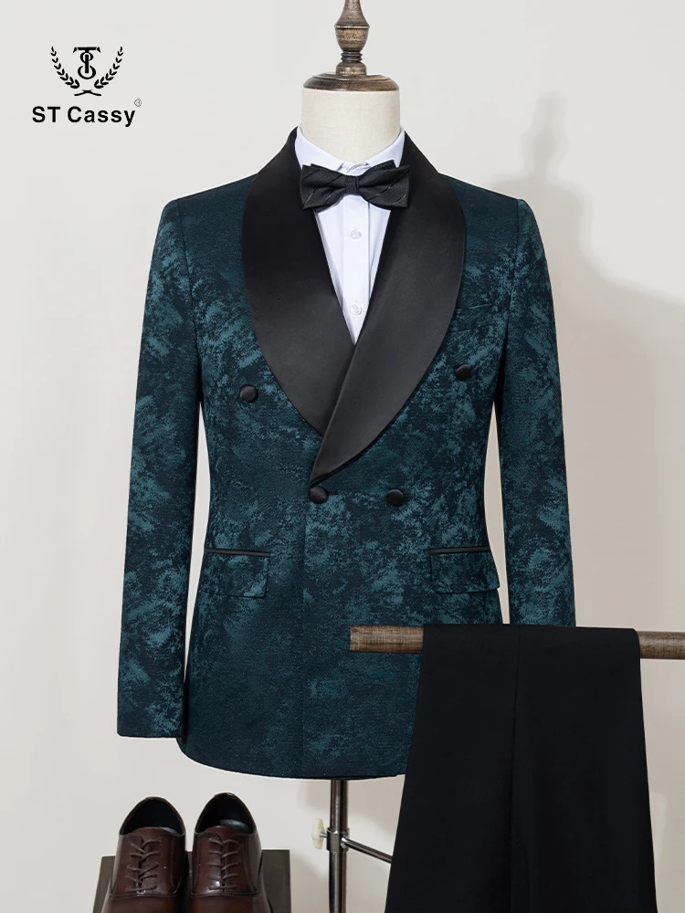 2-piece suit set mens high-end double breasted business casual suit grooms wedding dress Jacquard pattern shawl collar 251203