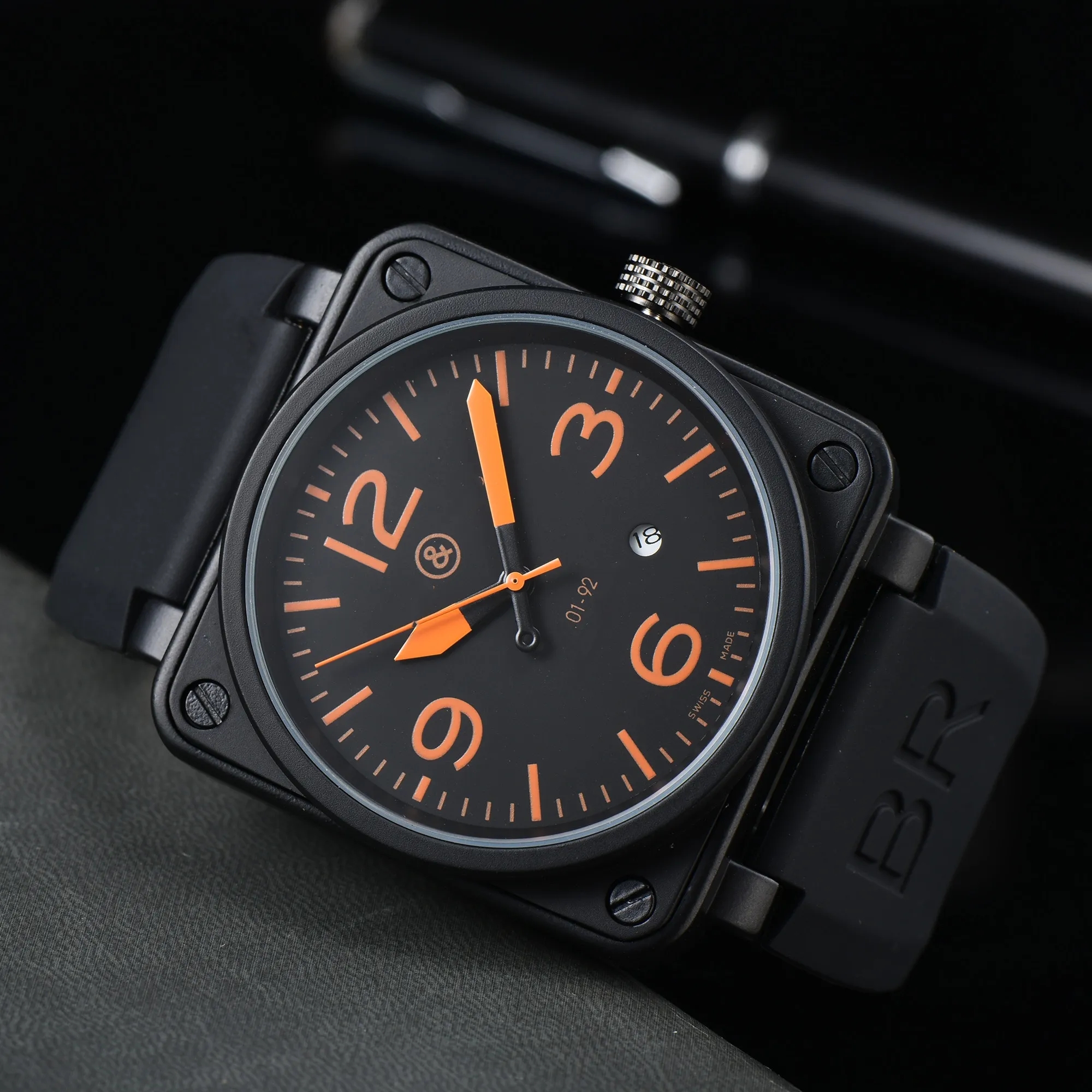 BR Top brand men's Rose Automatic Mechanical Watch Leather Black Rose Rubber Model 46mm Large Clock Dial Men's Watch