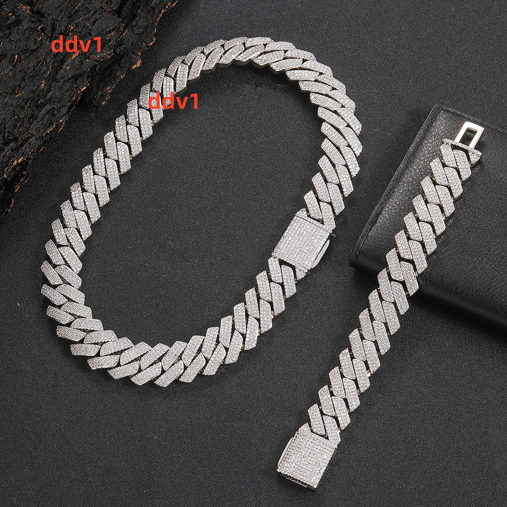 Wholesale Men Hip Hop Jewelry 20mm 3 Rows Gold Chunky Necklace Iced Out Moissanite Prong Cuban Link Chain Necklace Diamond Cuban Chain