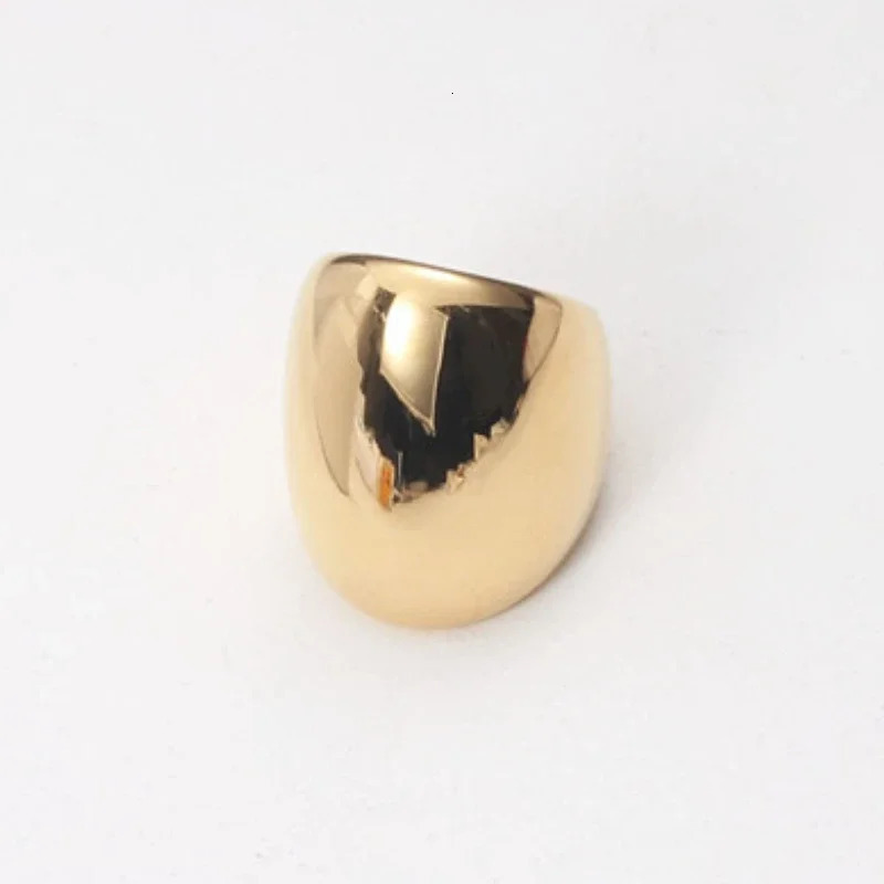 Fashion Gold Color Glossy Exaggerated Thick Ring for Women Stainless Steel Ring Gold Plated Jewelry 251202