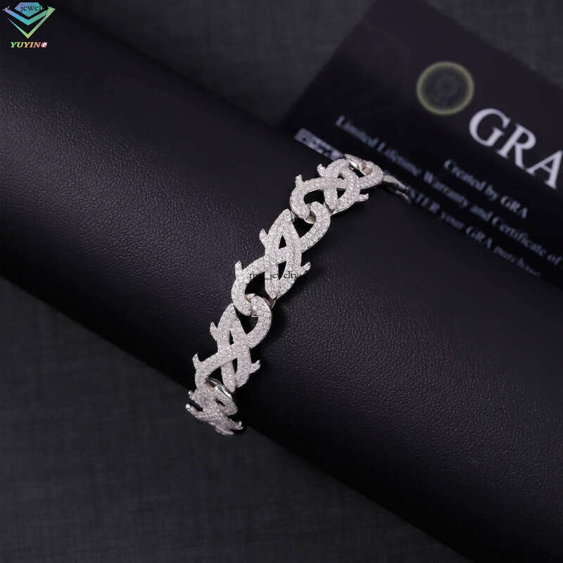 Yuying Nail-Shaped Mossanite 18k Gold Plated S925 Silver Unisex VVS Moissanite Cuban Chain Bracelet