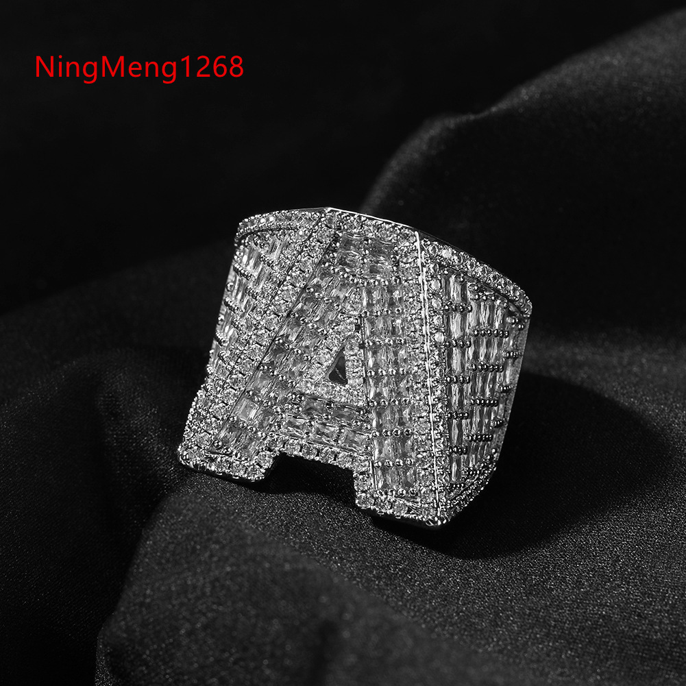Hip Hop Custom 925 Sterling Silver Cz Moissanite Rings Jewelry Iced Out 18K Gold Plated A-Z Letter Ring For Men