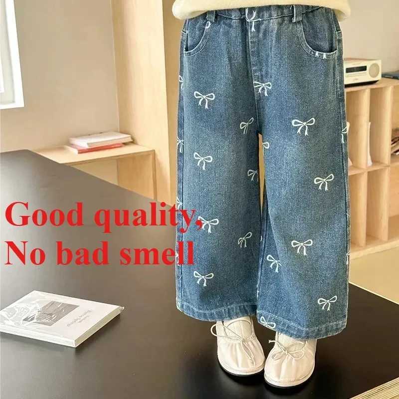4626 Children Pant Spring and Autumn Hot Sale Good Quality Girls Jeans Korean Printed Bows Baby Girls Straight Denim PantT251208