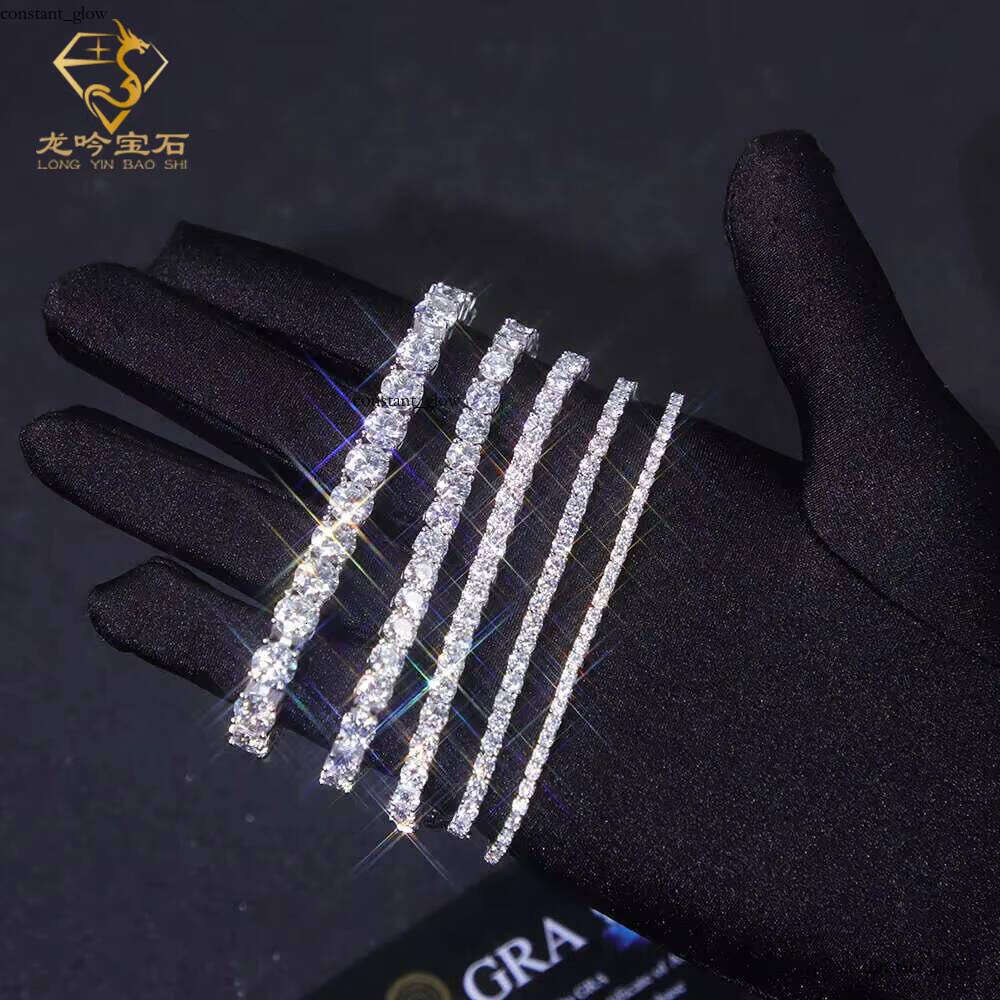 VVS Moissanite Junyuan Jewelry S925 Silver White Gold Plated D Color Silicon Stone 3/4/5/6 Millimeter Round Cut GRA Tennis Bracelet