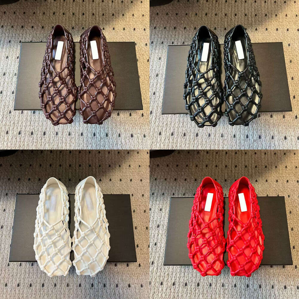 Summer Luxury designer shoe woman holiday shoes 2025 new Breathable fashion minimalism Red Handmade Rope mesh woven Hollow out loafers Flat sandal s
