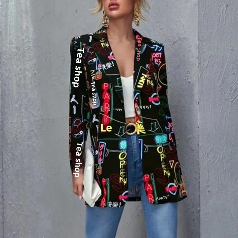 Fashionable Printed Womens Suit Jacket Independent Station Of The Season Polyester Fiber Material No Collar Other Patt 251201