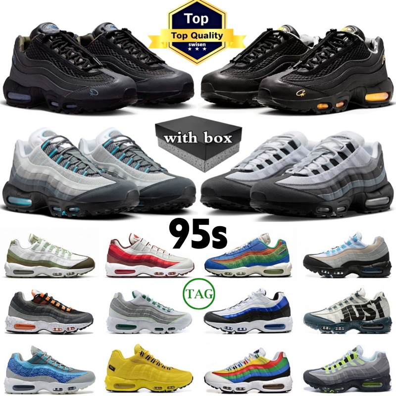 With box 95 running shoes Pink Foam 95s Neon Triple Black White Stadium Green Crystal Blue Bred Dark Beetroot Solar Red Grey mens trainers sneakers