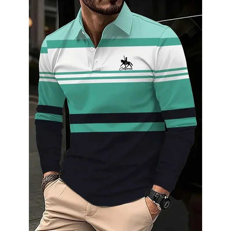 Classic minimalist striped long-sleeved mens polo shirt fashionable autumn and winter mens casual golf oversized sportswear W251208