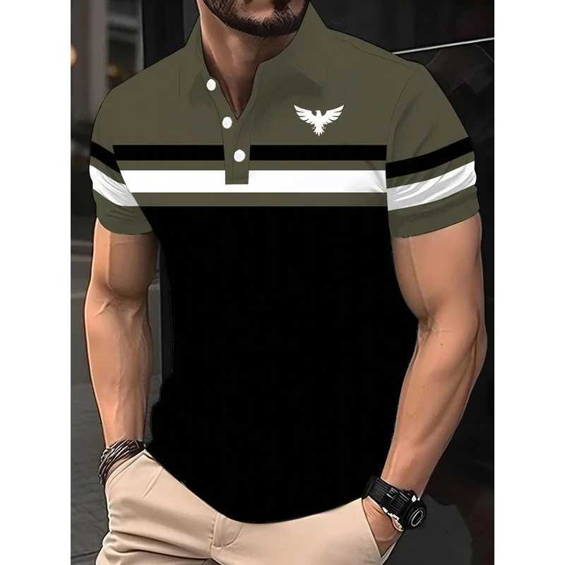 3d bird print mens shirt button contrast shirt casual sports suitable for outdoor activities short-sleeved striped polo shi W251208