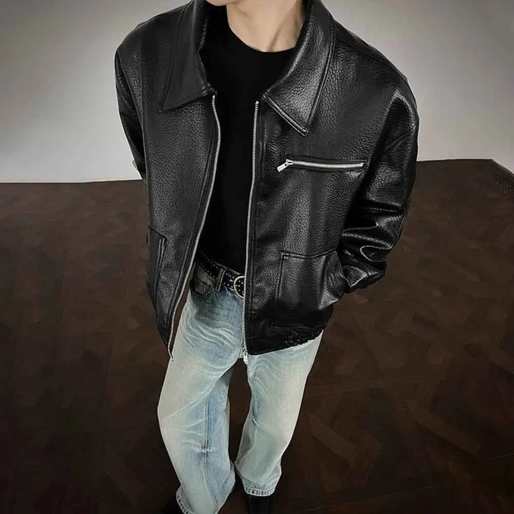 Winter Mens Pu Leather Long-Sleeved Jacket American Retro Fashion Trend High Street Loose Casual Niche Mens Tops 251205BJ