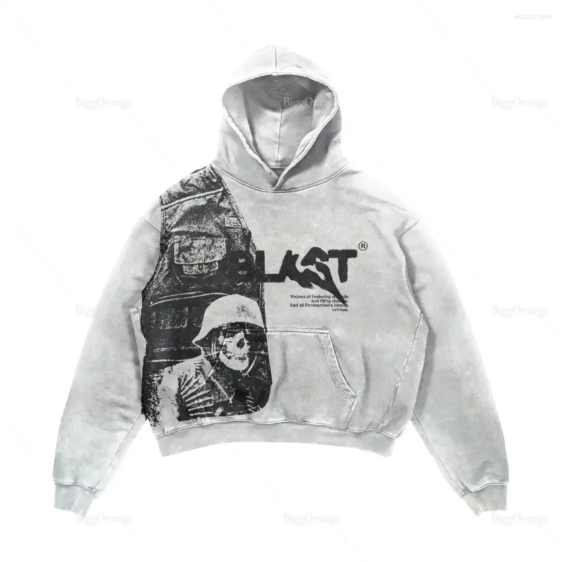 Men's Hoodies Streetwear Hoodie Pullover Sweatshirt Mens Harajuku Hip Hop Retro Skull Graphic Print Oversized Goth Tops Clothing