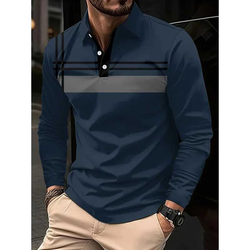 Simple striped pattern polo shirt casual and fashionable mens 3d printed long-sleeved polo T-shirt loose spring and autumn st W251208
