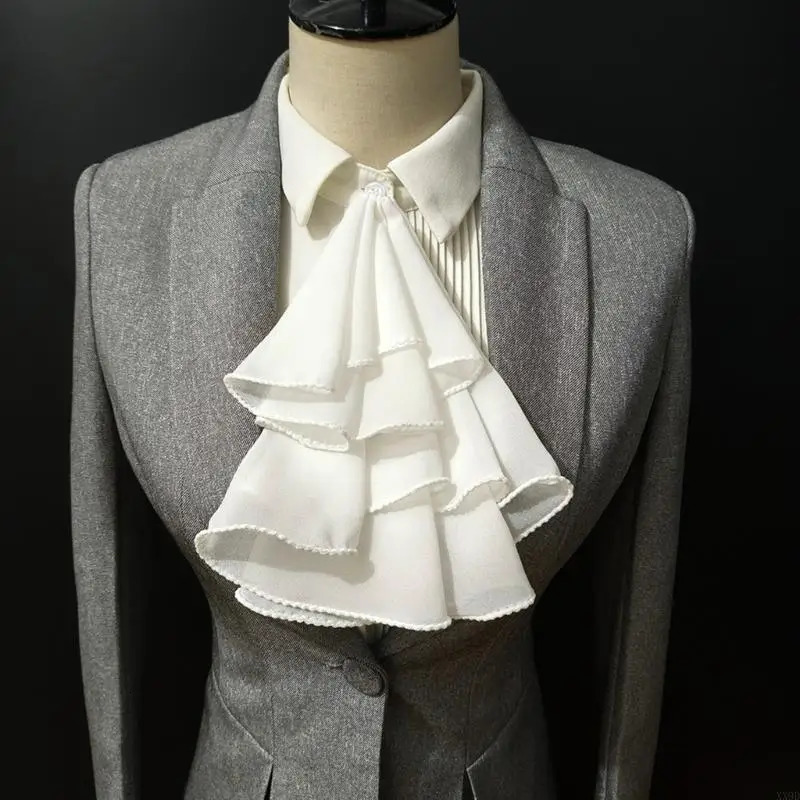 Detachable Fake Collar Elegant Layered Ruffled Front Necktie Insert Neck Ruff for Womens Victorian Casual Party Outfit 251201