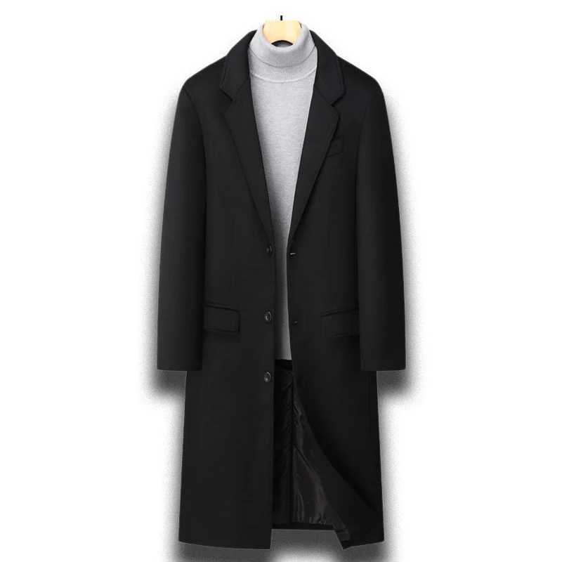 Winter Men Coat Wool Thick Warm Man Trench Coat Fashion Turn-down Collar Business Casual Long Mens Overcoat M251208